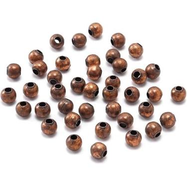 Imagem de 100 peças de contas espaçadoras redondas de cobre antigas de 5 mm, contas de metal de semente de ponta de esfera lisa para fazer joias, acessórios de achados (0,5 cm)