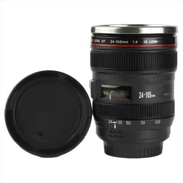 Imagem de Copo Térmico Formato Lente De Câmera Preto 350ml Com Tampa - Tur