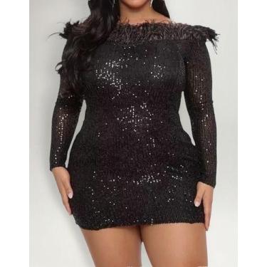 Imagem de N-A0301-Vestido Festa Tubinho Paetê Manga Longa Plus Size C414 - Xumi_