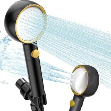 Imagem de Chuveiro filtrado de alta pressão com painel giratório de 360°, 5 modos de pulverização, bicos antientupimento, filtro de água rígido, mangueira de aço inoxidável de 150 cm e suporte de liga de zinco