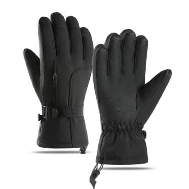 Imagem de Luvas de esqui impermeáveis de inverno para homens – Luvas à prova de vento com forro de lã para snowboard motocicleta ciclismo clima frio (preto)