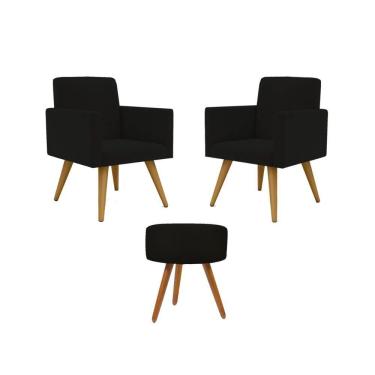 Imagem de Jogo 02 Poltronas Decorativas + Puff Redondo Oferta Cor: Preto