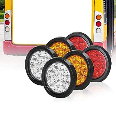 Imagem de Lâmpadas traseiras de LED redondas de 10 cm com ilhós de borracha 2Âmbar + 2Vermelho + 2Branco 12/24V 16-LED à prova d'água Freio/Parar/Vire a luz do marcador de cauda para caminhões RV (conjunto de 6)