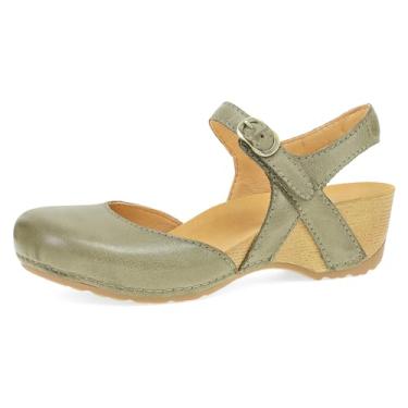 Imagem de Dansko Sandália feminina Tiffani Wedge – Palmilha acolchoada e contornada para conforto e suporte o dia todo – Alça de velcro com detalhe de fivela – Sola de borracha leve, Ivy, 9.5-10