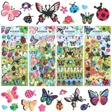 Imagem de Jactales Puffy Butterfly Stickers for Kids Crafts - Small 3D Cute Ladybug Sticker, Reusable Removable Foam Bug Pack for Girls Scrapbooking, Rewards, Decorations - 4 Sheets