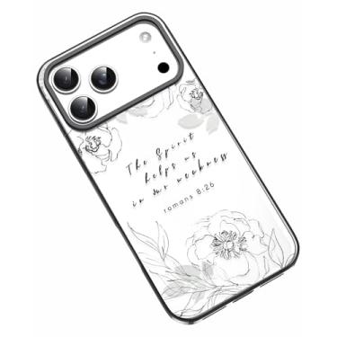 Imagem de Frepstudio Compatível com iPhone 17 Pro, capa protetora de proteção de câmera para meninas e mulheres, versículo bíblico simples rosas linhas inspiradoras citações escrituras romanos 8:26 capa