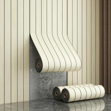 Imagem de Papel de parede 3D imitação de grão de madeira impermeável e à prova de umidade adesivo de parede decoração de parede folheado de madeira papel de parede branco grão de madeira 40 * 300 cm