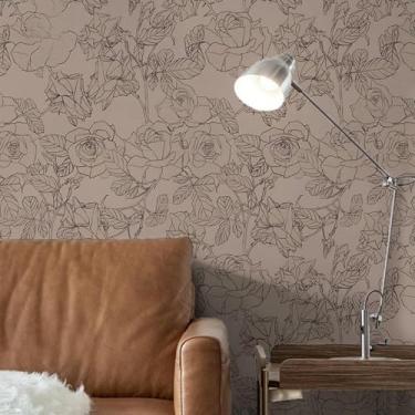 Imagem de Papel de parede novo estilo chinês esboço floral PVC impermeável papel de parede espesso para sala de estar quarto estudo escritório fundo decoração de parede marrom 44 * 1000 cm