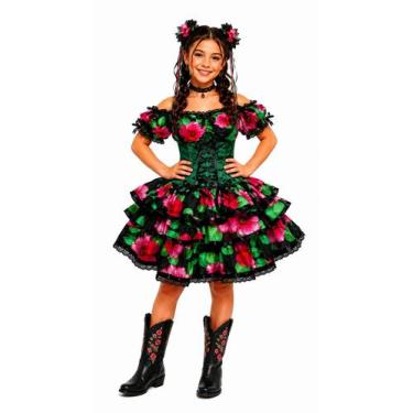Imagem de Vestido Infantil e Juvenil de Festa Junina Luxo Super Rodado Com Corse