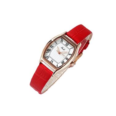 Imagem de GEDI novo relógio feminino estilo retro barril de vinho relógio de quartzo simples estudante do sexo feminino (vermelho)