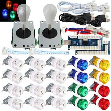 Imagem de SJ@JX Kit de botões DIY para 2 jogadores Arcade Game Stick com logotipo, joystick de 8 vias, USB, controlador para PC MAME Raspberry Pi Color Mix