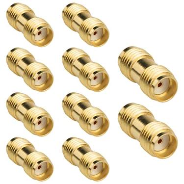 Imagem de Adaptador SMA fêmea para SMA fêmea, pacote com 10 conectores coaxiais RF de cilindro de acoplador SMA para rádio amador, antena, rádio portátil