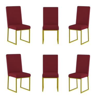 Imagem de Kit 6 Cadeiras De Jantar Com Base De Ferro Dourado Balaqui Marsala