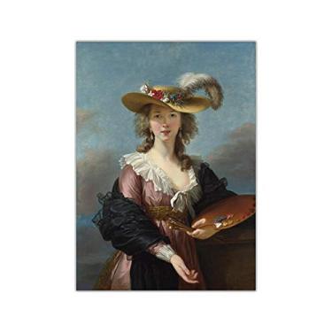 Imagem de Reprodução de pinturas famosas. Autorretrato em um chapéu de palha. Élisabeth Vigée Le Brun. Pôster de arte de impressão em tela. Para quarto-70x100 cm Sem moldura