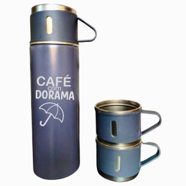 Imagem de Kit Garrafa Térmica C/ 3 xícaras 400ml Café com dorama - LARANJA E MIM