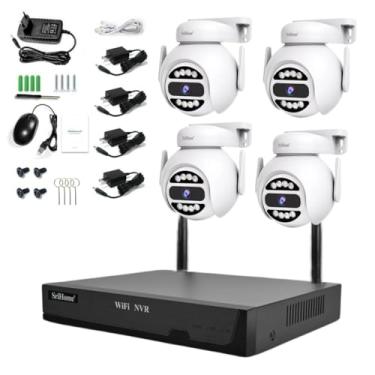 Imagem de Câmera Inteligente Wi-fi, Cameras IP Domo Segurança 4 Cameras e NVR Vídeo HD 4 MP Sem Fio Fonte de luz dupla Sem Fio ptz Câmera IP Rastreamento