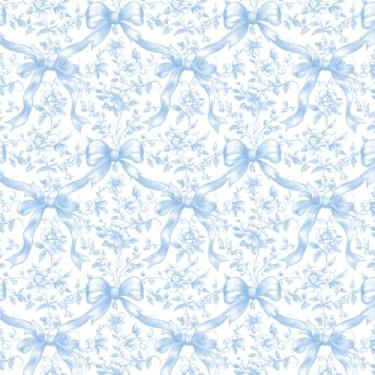 Imagem de FYSUIMU Blue Bow Floral Peel and Stick Papel de Parede Rolo Coquete Laço Flor Contato Papel de Parede Autoadesivo Decoração de Parede para Casa Quarto Banheiro, 43 cm x 3 m