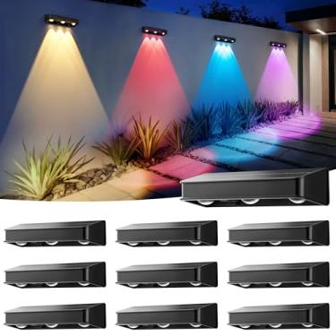 Imagem de AUDERWIN Luzes solares de cerca de 1200 mAh, luzes de parede solares à prova d'água IP65 LED para quintal externo, pátio, varanda, quintal, casa, jardim, decoração de piscina (pacote com 10) 10 modos