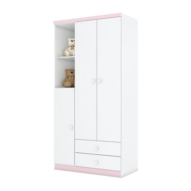 Imagem de Guarda Roupa Infantil 03 Portas 02 Gavetas Henn Branco Ou Branco Com Rosa Chá