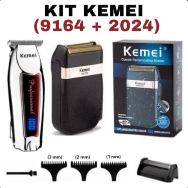 Imagem de KIT Cabeleireiro PRÓ Máquininha KEMEI 9164 + 2024 ideal para viagens -