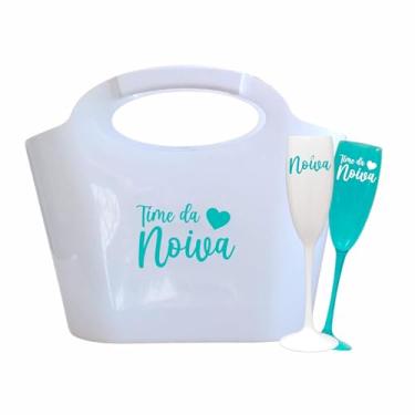 Imagem de Kit 6 Taças Espumante 190ml Acrílica - Personalizadas Chá de lingerie despedida de solteira madrinhas Bride Noiva (Bolsa Branca + Taças A.- NOIVA)