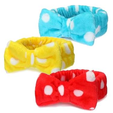 Imagem de Bandanas femininas coloridas antiderrapantes para spa – Conjunto de 3 macias e elásticas (vermelho + amarelo + azul, 100% tecido) HT0072