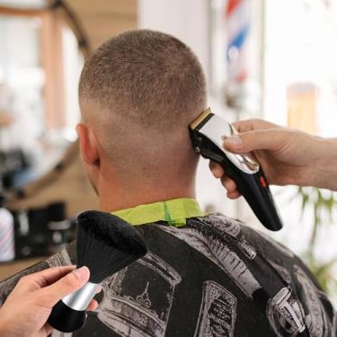 Imagem de Kit profissional de corte de cabelo com espanador de pescoço de barbeiro – Escova de limpeza e remoção de pelos de salão para cortes de cabelo, preta
