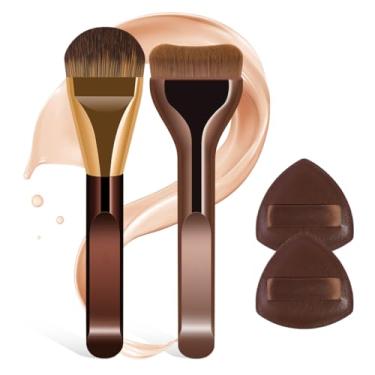 Imagem de Esponja de maquiagem 2 puff 2 pincéis de maquiagem suaves para líquidos, cremes e maquiagem, ultramacio, sem látex, sem costura e sem falhas (café profundo)