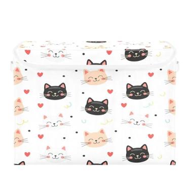 Imagem de Burbuja Caixa de armazenamento de rosto de gato com tampa e alças, caixa de armazenamento grande dobrável para prateleiras armário quarto escritório organizador