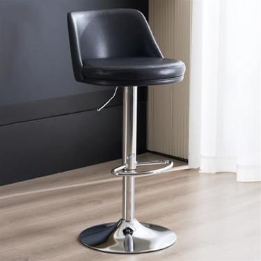 Imagem de Banquetas de bar de couro PU com altura para balcão, banquetas modernas de café da manhã sem braços com apoio para os pés, cadeiras de bar giratórias ajustáveis em altura - Banqueta de ilha de cozinha