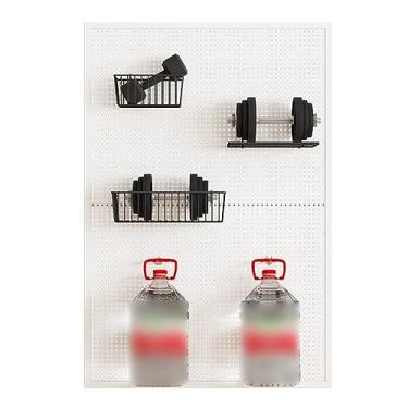 Imagem de Painel organizador montado na parede, prateleiras brancas de 59,9 x 120 cm para garagem, cozinha, sala de estar, banheiro e escritório - Ideal para armazenamento de joias, ferramentas e acessórios