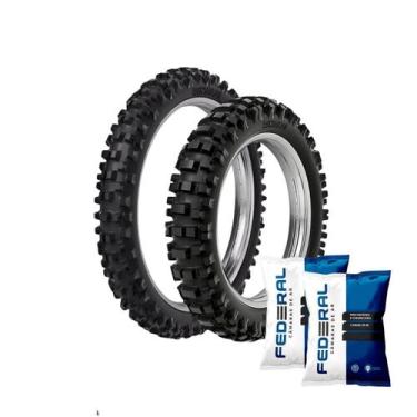Imagem de Par Pneus Moto Rinaldi 90/90-21 RMX35 + 100/100-18 RMX35 + Câmara de A