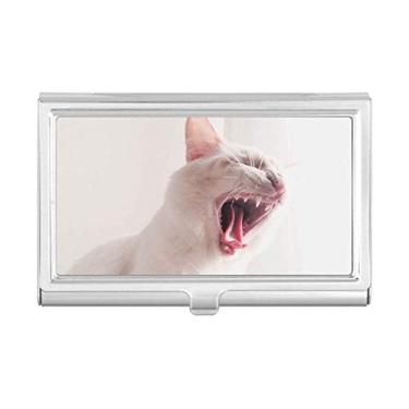 Imagem de Porta-cartão de visita com fotografia de gato feroz branco animal