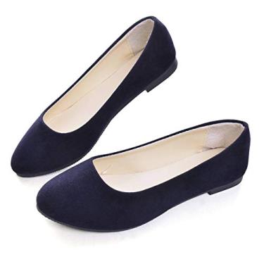 Imagem de Sapatilhas femininas de balé sem cadarço confortáveis com bico fino Dear Time, Dark Blue, 6.5