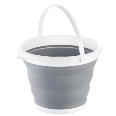 Imagem de Balde de Silicone Dobrável Retrátil Flexível 5 Litros – Portátil, Compacto e Multifuncional para Limpeza, Camping e Viagens (Cinza)