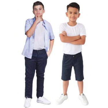 Imagem de Kit Calça e Bermuda Infantil Masculina Sarja Com Regulagem - EwG Moda 