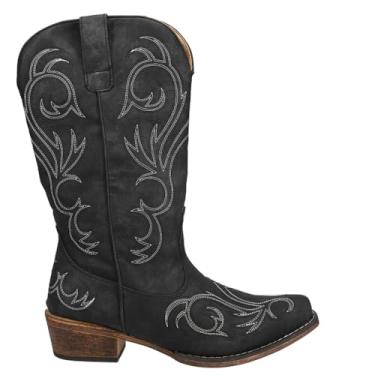 Imagem de Roper Bota feminina Riley Western – cano de 30,5 cm – Botas vintage cowgirl, bico curto, botas caubói para mulheres, sola flexível e palmilha acolchoada, Preto, 36