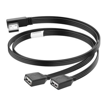 Imagem de JSADZKJ Divisor de cabo USB 2.0 Y USB macho para duplo USB fêmea USB divisor adaptador cabo de extensão, divisor USB A de ângulo reto 1 em 2 saídas para laptop, transferência de dados de smartphone