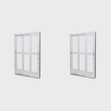 Imagem de Kit com 2 Portas de Aço de Correr 215x200cm 3 Folhas Vidro Liso Qualitysol Ramassol Branco