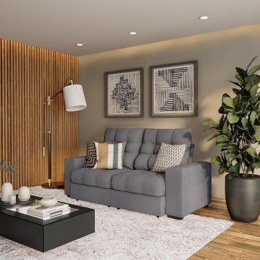 Imagem de Sofá 3 Lugares Retrátil e Reclinável Avinhão Suede Grafite