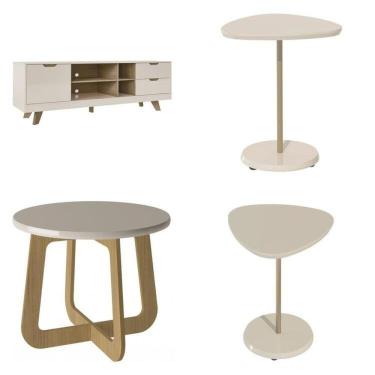 Imagem de Kit Para Sua Sala De Estar Rack E Mesa De Centro E Mesa Lateral De Apoio Michigan Off White-carvalho