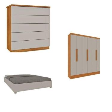 Imagem de Quarto Casal Completo Guarda Roupa 6 Portas Munique, Cama Casal Monaco E Cômoda Premium Espresso Móveis Cinamomo/off