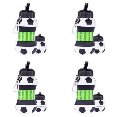 Imagem de kit 4 Garrafa de agua Retrátil de Silicone dobravel futebol novidade p