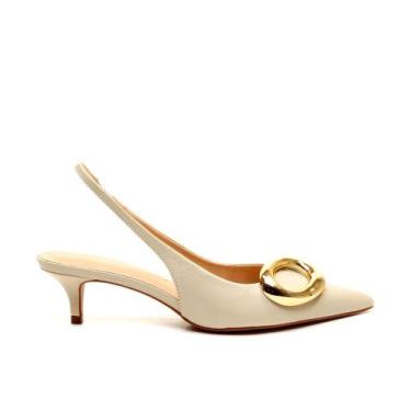 Imagem de Slingback Couro Off White Salto Baixo Cecconello 2629015-3, 37, Off wh