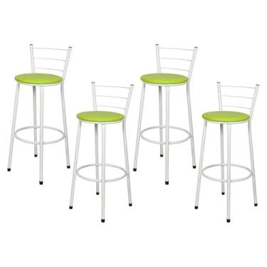 Imagem de Jogo 4 Banqueta Alta Para Cozinha Branca Epoxi Assento Verde