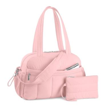 Imagem de TOPDesign Bolsa esportiva de viagem para mulheres, bolsa de ginástica acolchoada com bolso molhado, para viagem de fim de semana com manga de bagagem, Rosa bebê, Large, Casual