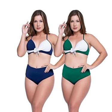 Imagem de Biquínis Feminino Kit 2 Peças Bicolor Chapa Barriga Cós Alto - HYPE MO