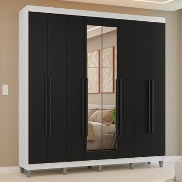Imagem de Guarda-Roupa Casal com Pés 8 Portas Batentes com Espelho Branco/Preto/
