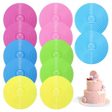 Imagem de Kifmurase 12 peças de silicone para assar, tapete redondo de silicone de 30 cm, tapetes de bolo com medidas para suporte de mesa giratória de bolo, tapetes reutilizáveis para enrolar massa