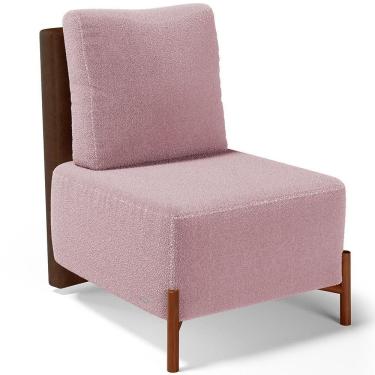 Imagem de Poltrona Decorativa Living Pés Madeira Hungria L02 Couríssimo Marrom Bouclê Rosê - Lyam